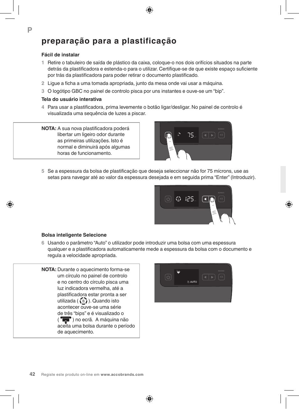Preparação para a plastificação | GBC 5000L EU Fusion User Manual | Page 42 / 108