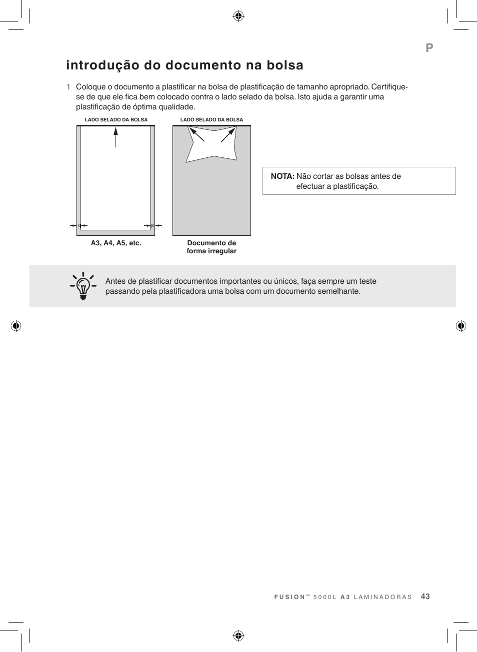 Introdução do documento na bolsa | GBC 5000L EU Fusion User Manual | Page 43 / 108