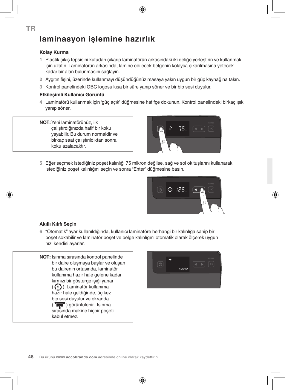 Laminasyon işlemine hazırlık | GBC 5000L EU Fusion User Manual | Page 48 / 108