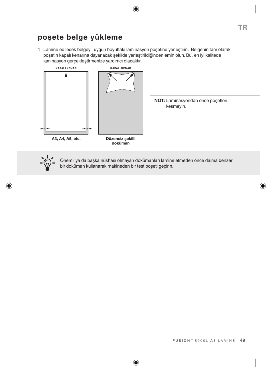 Poşete belge yükleme | GBC 5000L EU Fusion User Manual | Page 49 / 108
