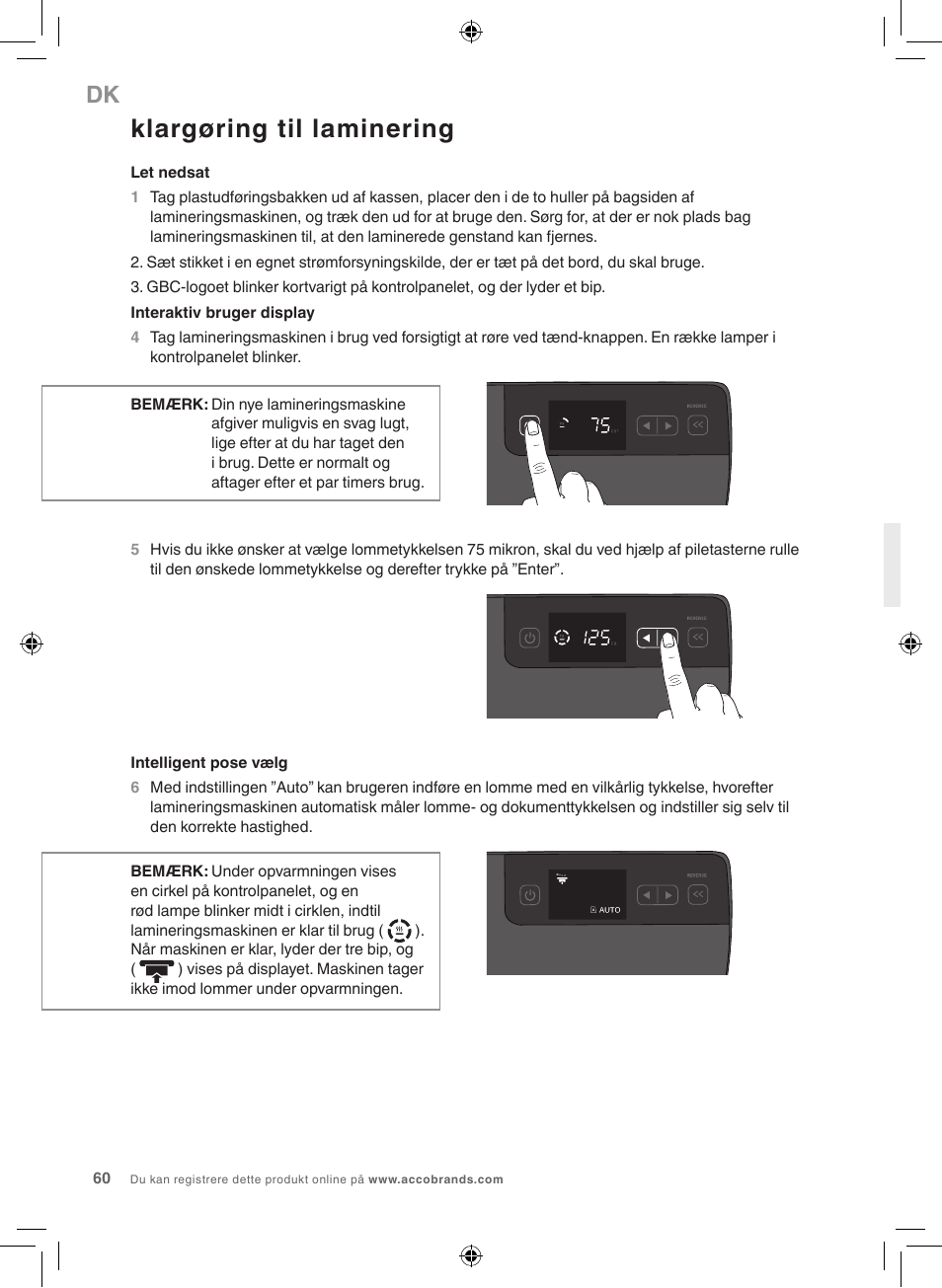 Klargøring til laminering | GBC 5000L EU Fusion User Manual | Page 60 / 108