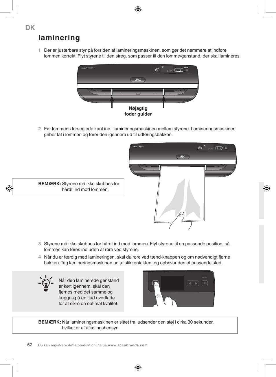 Laminering | GBC 5000L EU Fusion User Manual | Page 62 / 108