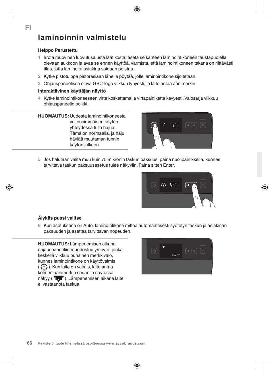 Laminoinnin valmistelu | GBC 5000L EU Fusion User Manual | Page 66 / 108