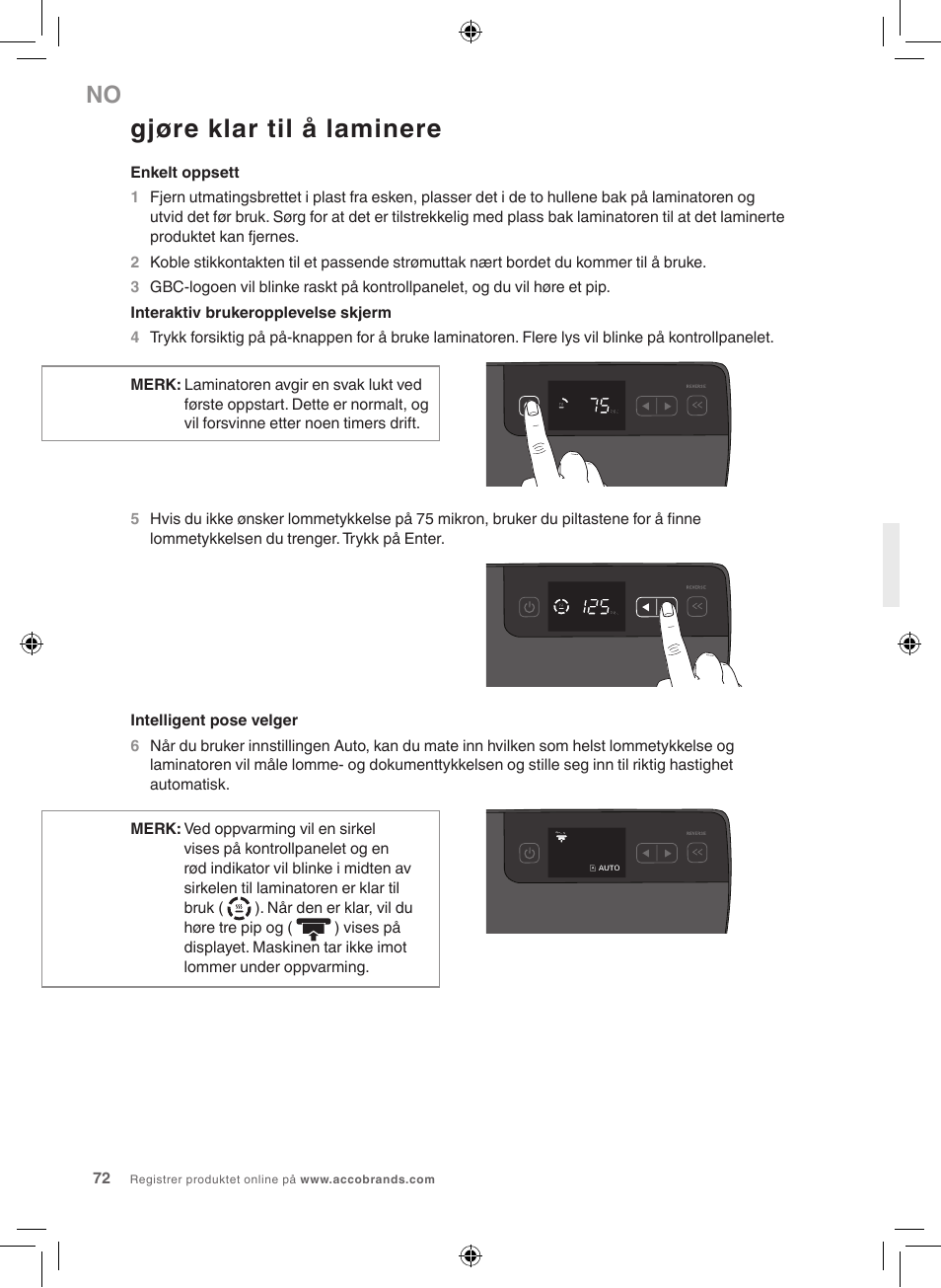 Gjøre klar til å laminere | GBC 5000L EU Fusion User Manual | Page 72 / 108