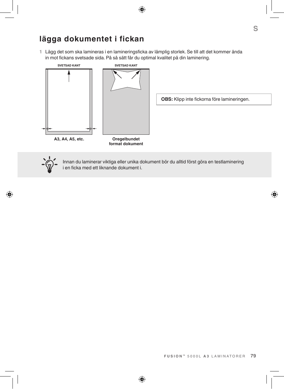 Lägga dokumentet i fickan | GBC 5000L EU Fusion User Manual | Page 79 / 108