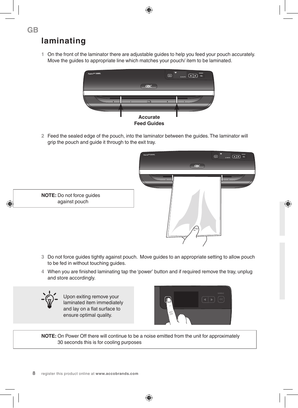 Laminating | GBC 5000L EU Fusion User Manual | Page 8 / 108