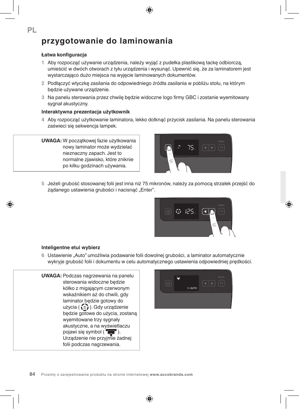 Przygotowanie do laminowania | GBC 5000L EU Fusion User Manual | Page 84 / 108