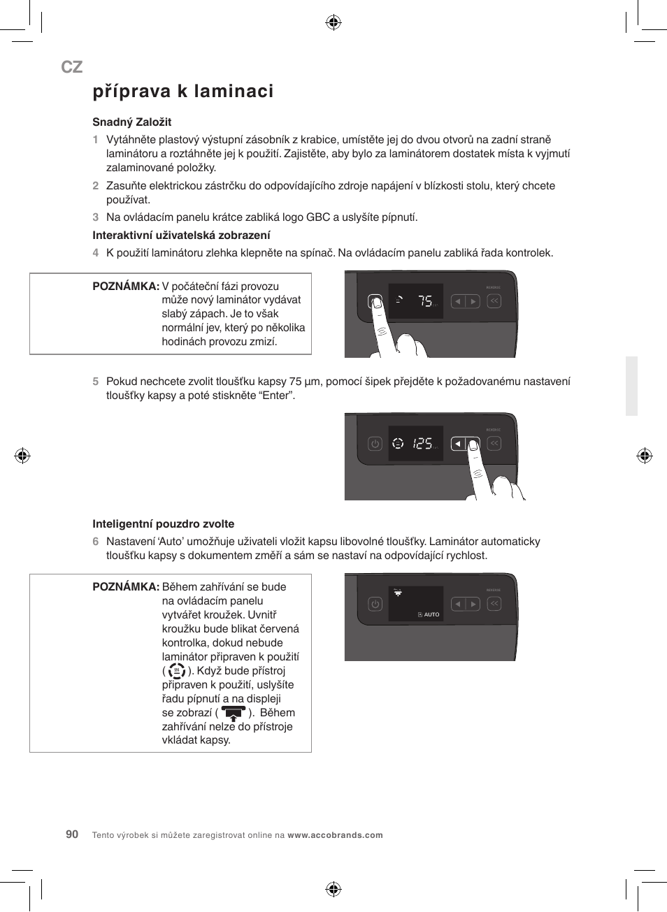 Příprava k laminaci | GBC 5000L EU Fusion User Manual | Page 90 / 108