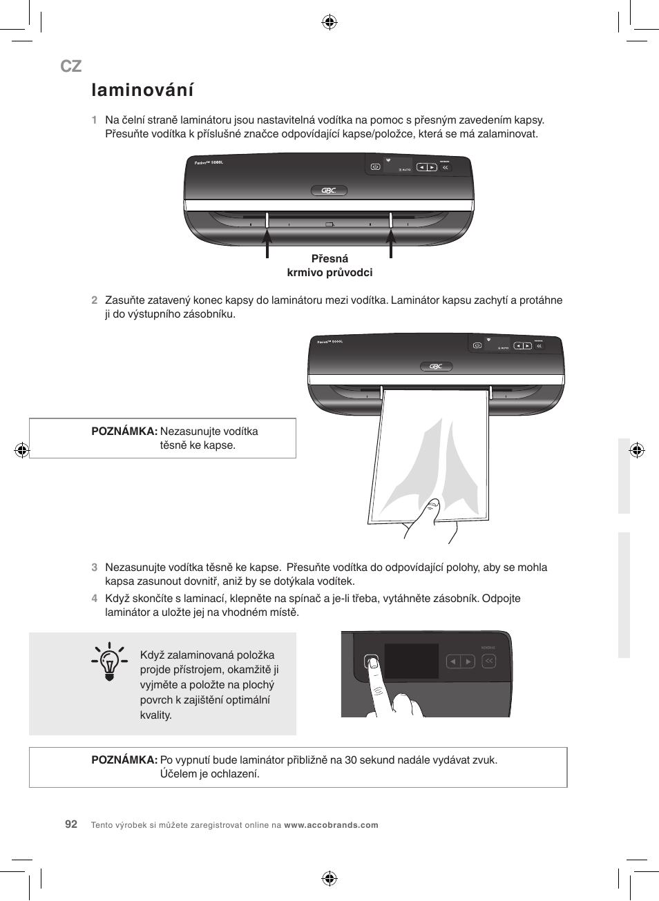 Laminování | GBC 5000L EU Fusion User Manual | Page 92 / 108