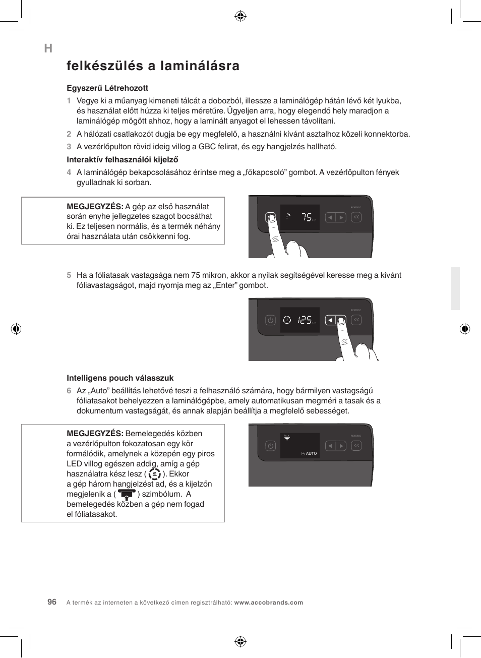 Felkészülés a laminálásra | GBC 5000L EU Fusion User Manual | Page 96 / 108
