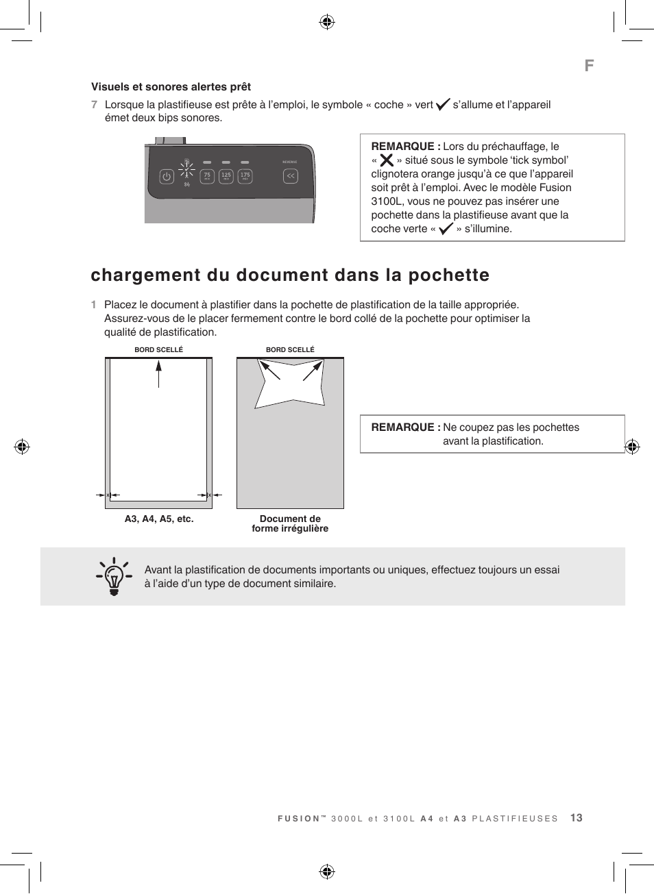 Chargement du document dans la pochette | GBC 3100L EU Fusion User Manual | Page 13 / 108
