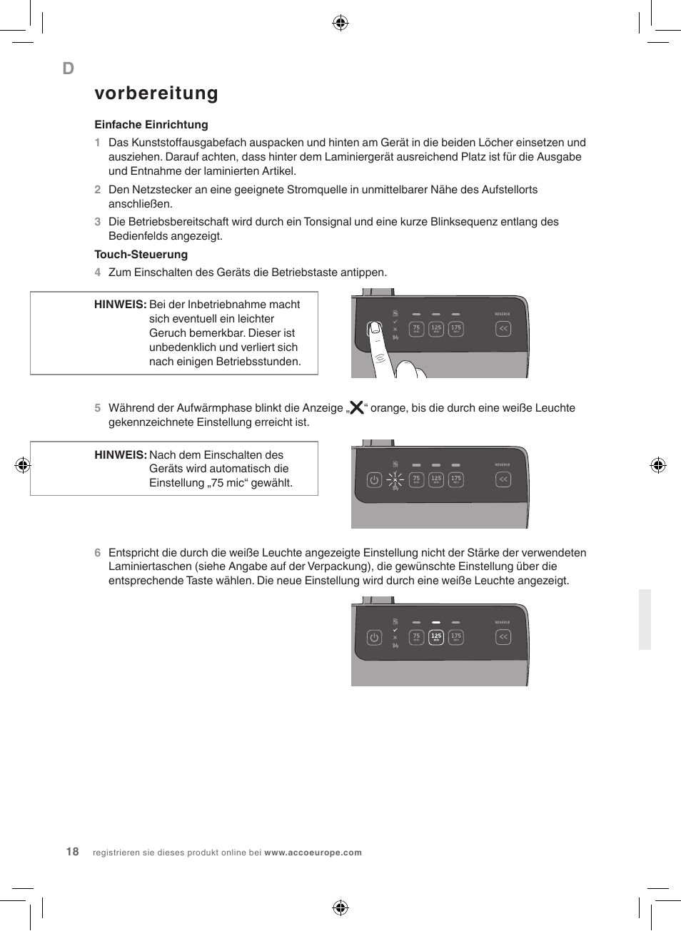 Vorbereitung | GBC 3100L EU Fusion User Manual | Page 18 / 108