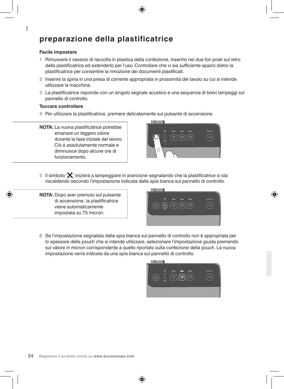Preparazione della plastificatrice | GBC 3100L EU Fusion User Manual | Page 24 / 108