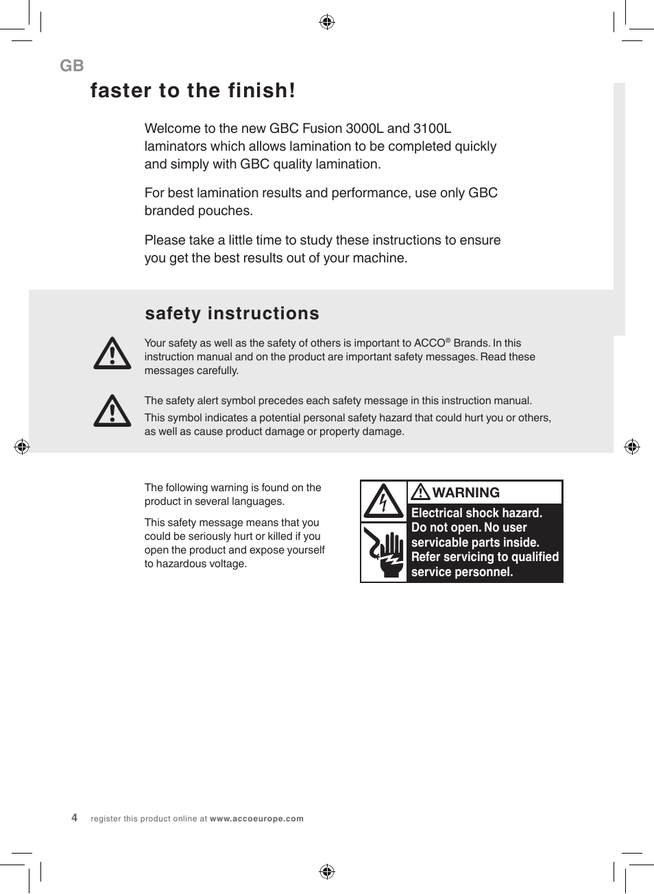 Faster to the finish | GBC 3100L EU Fusion User Manual | Page 4 / 108