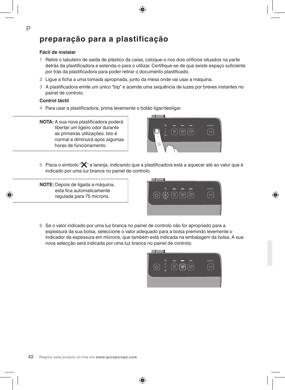 Preparação para a plastificação | GBC 3100L EU Fusion User Manual | Page 42 / 108