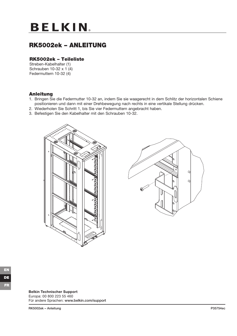 Rk5002ek – anleitung, Rk5002ek – teileliste, Anleitung | Belkin RK5002ek User Manual | Page 2 / 4