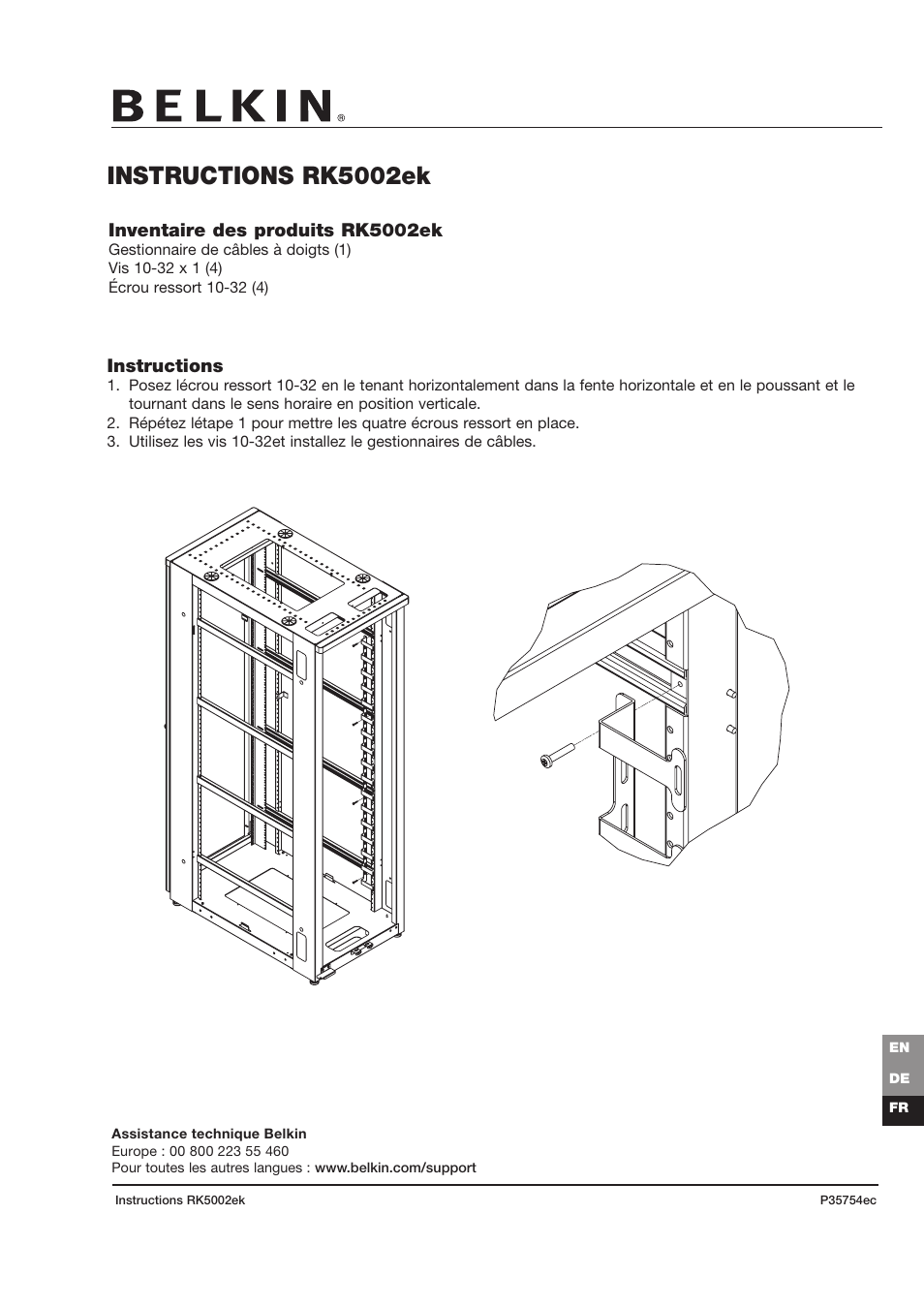 Instructions rk5002ek, Inventaire des produits rk5002ek, Instructions | Belkin RK5002ek User Manual | Page 3 / 4