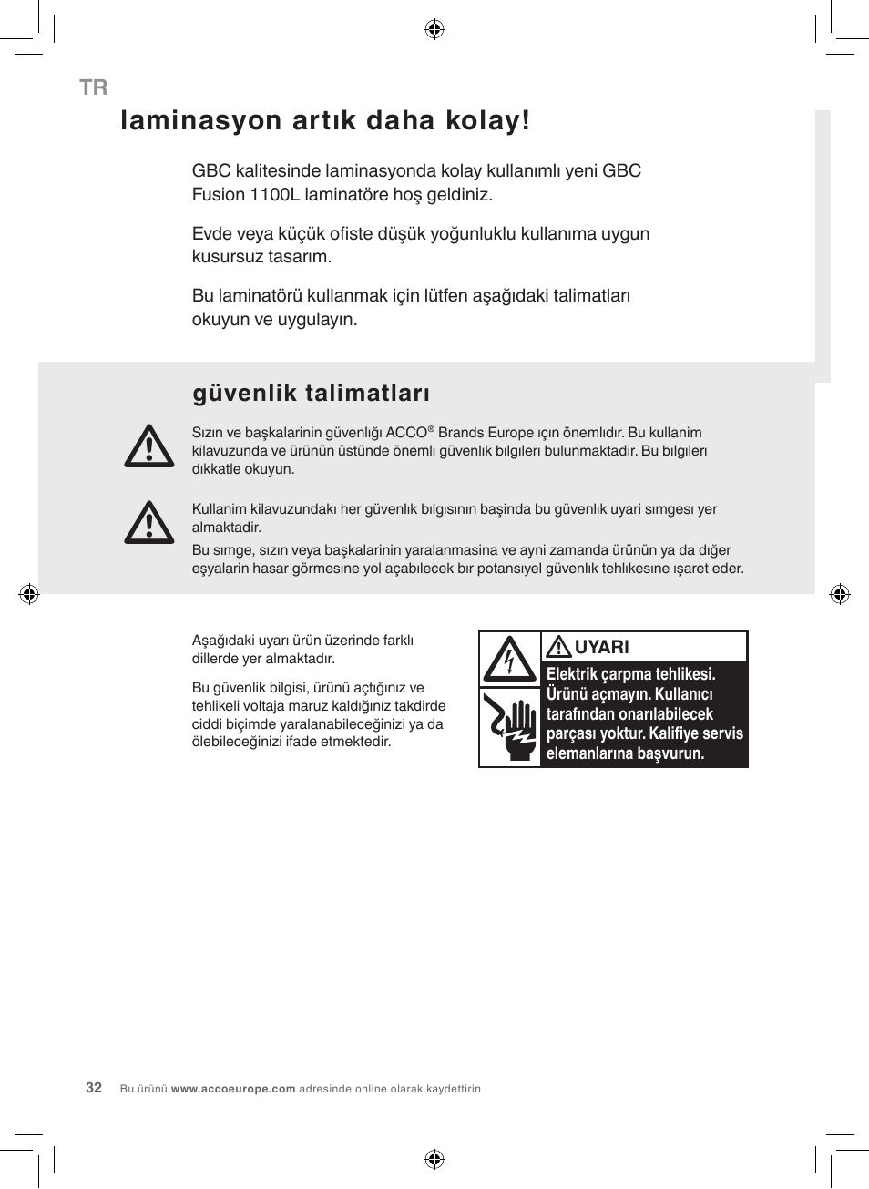 Laminasyon artık daha kolay | GBC 1100L EU Fusion User Manual | Page 32 / 76