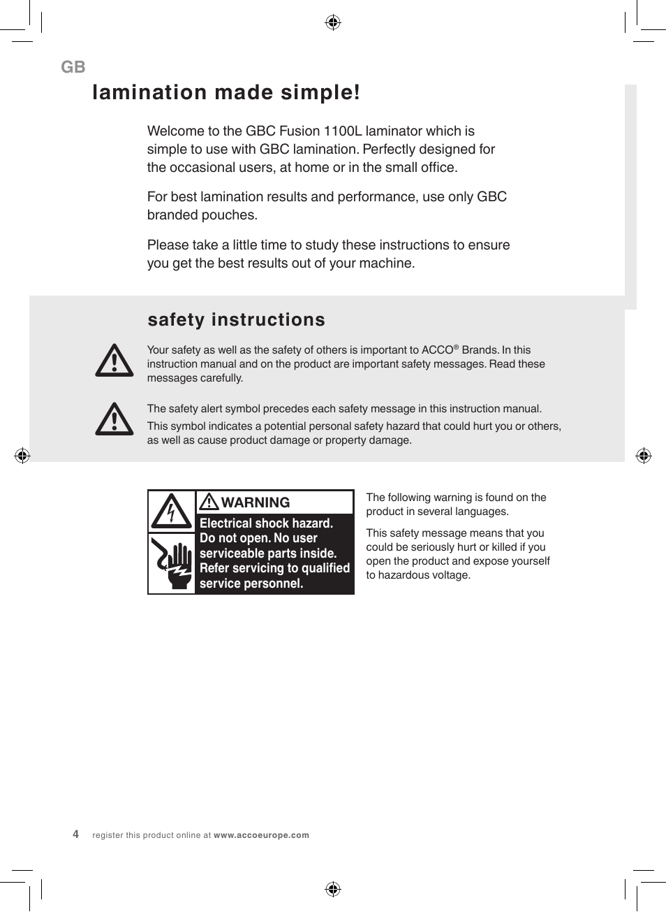 Lamination made simple | GBC 1100L EU Fusion User Manual | Page 4 / 76