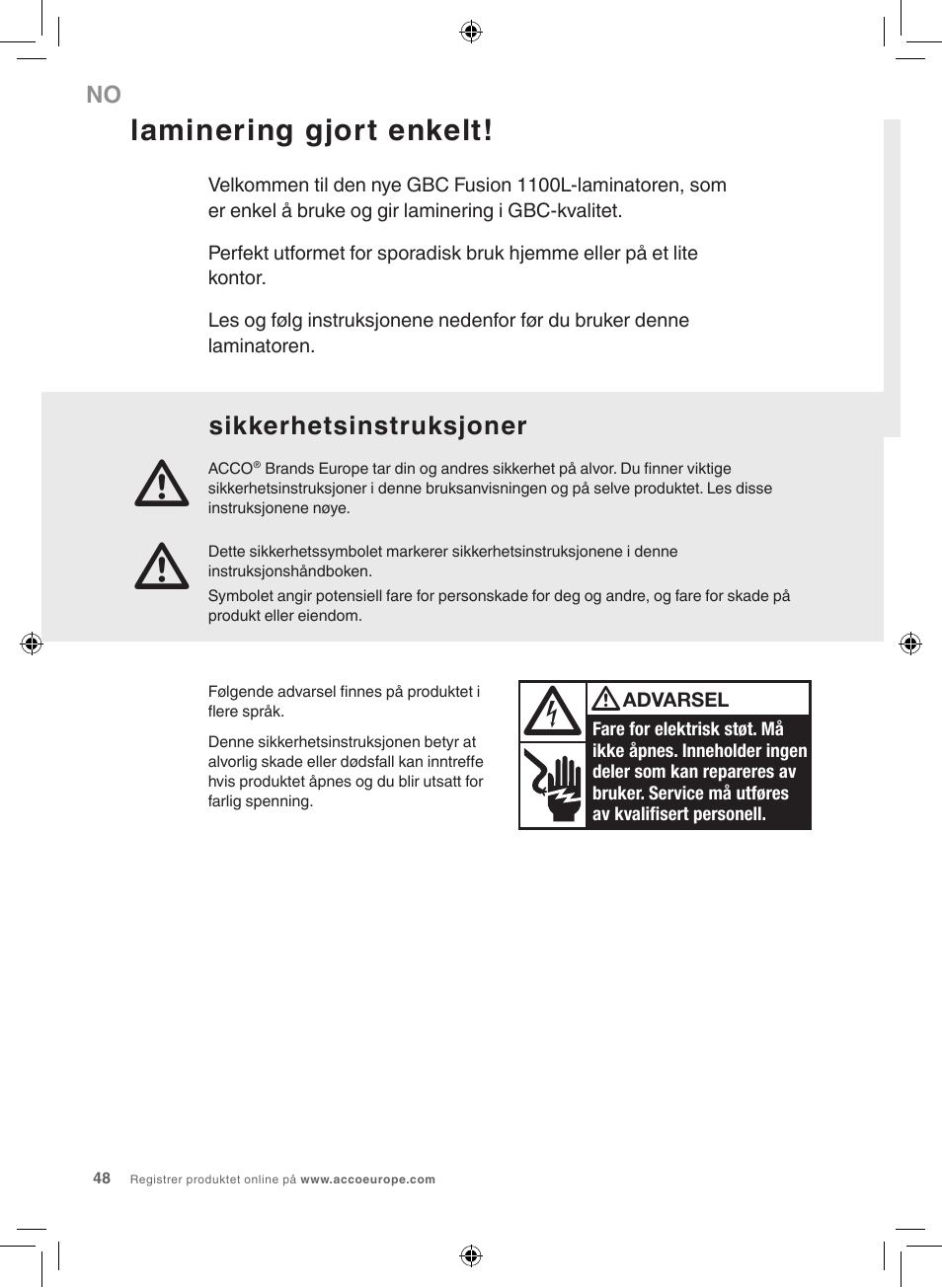 Laminering gjort enkelt | GBC 1100L EU Fusion User Manual | Page 48 / 76
