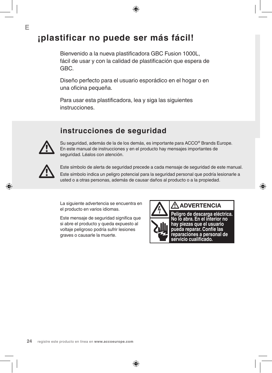 Plastificar no puede ser más fácil | GBC 1000L EU Fusion User Manual | Page 24 / 76