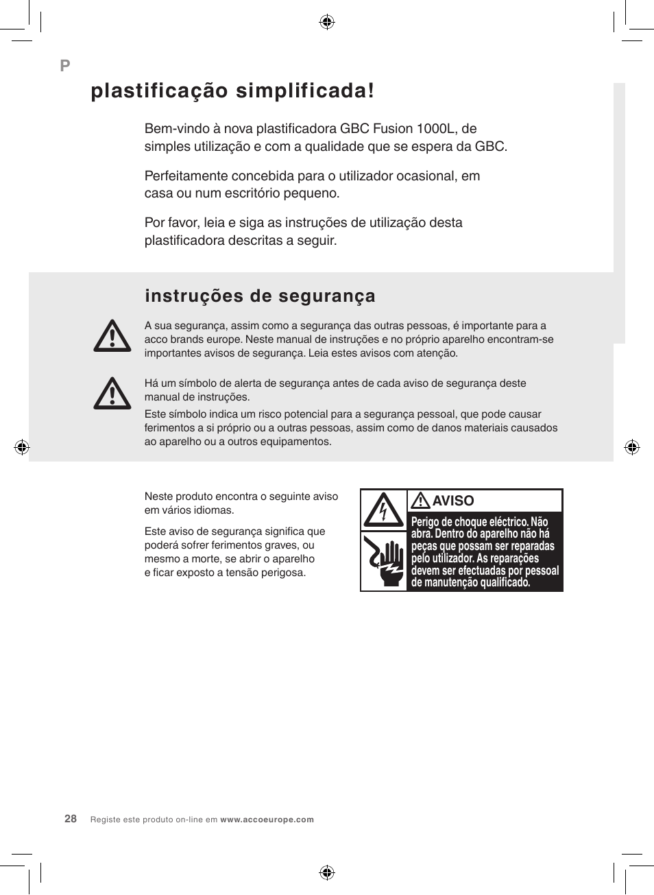 Plastificação simplificada | GBC 1000L EU Fusion User Manual | Page 28 / 76