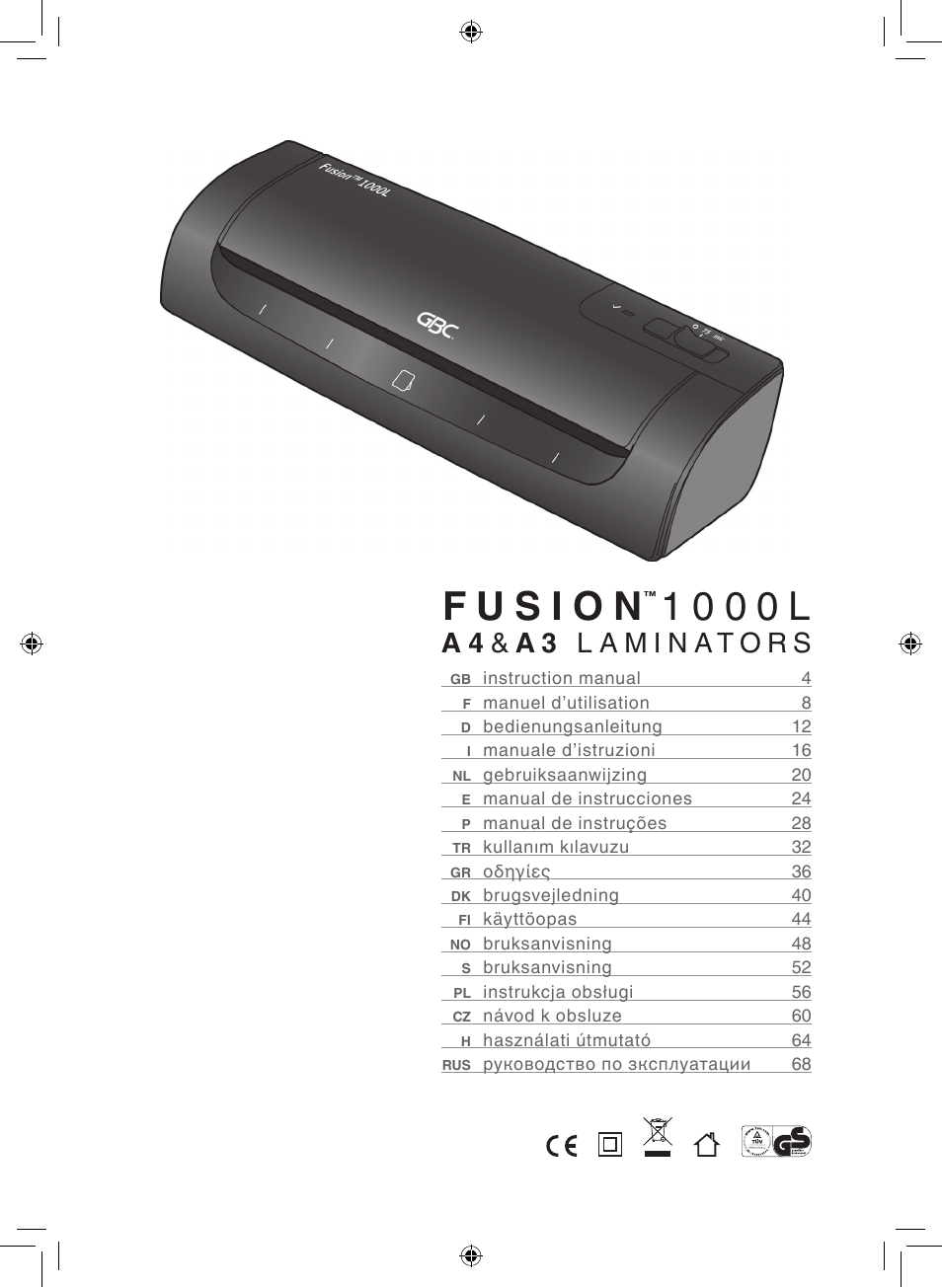 1 0 0 0 l | GBC 1000L EU Fusion User Manual | Page 3 / 76