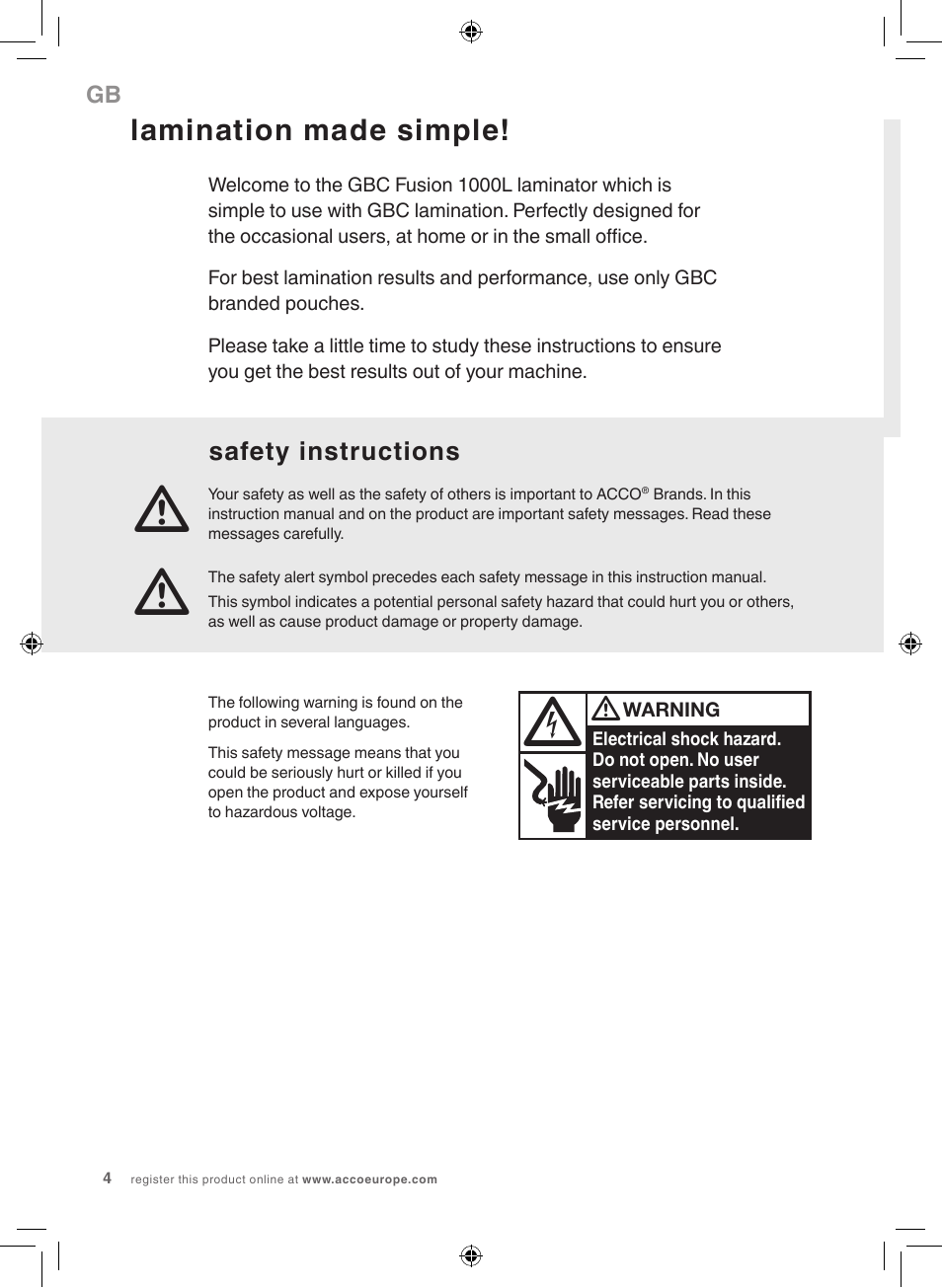 Lamination made simple | GBC 1000L EU Fusion User Manual | Page 4 / 76