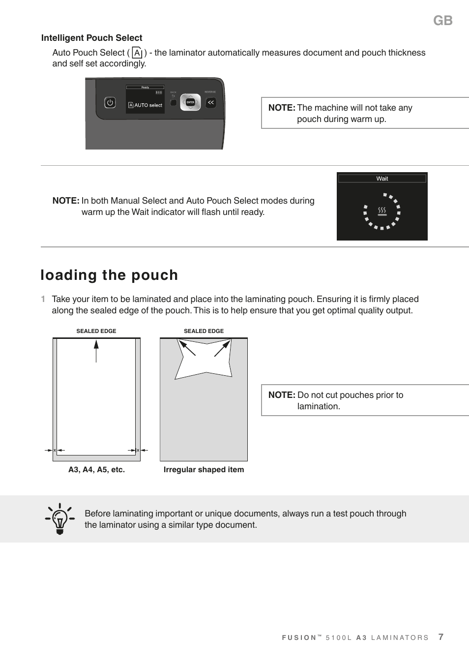 Loading the pouch | GBC 5100L Fusion Swingline User Manual | Page 7 / 12