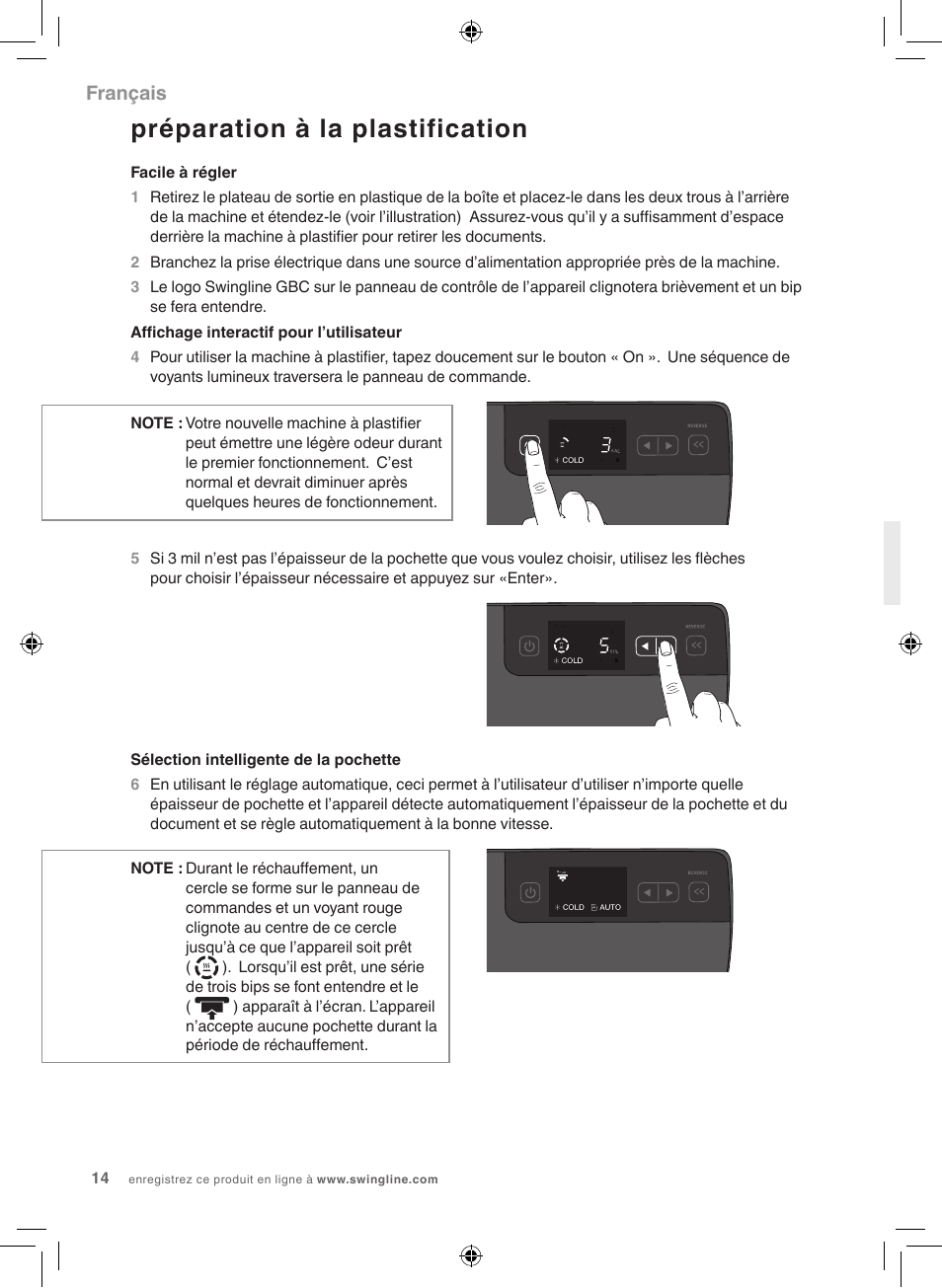 Préparation à la plastification, Français | GBC 5000L Fusion Swingline User Manual | Page 14 / 28