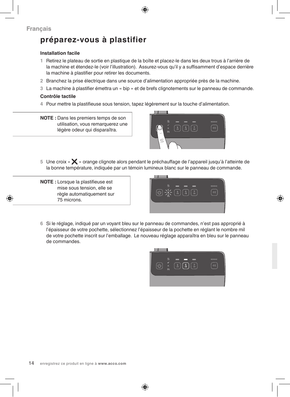 Préparez-vous à plastifier, Français | GBC 3100L Fusion Swingline User Manual | Page 14 / 28