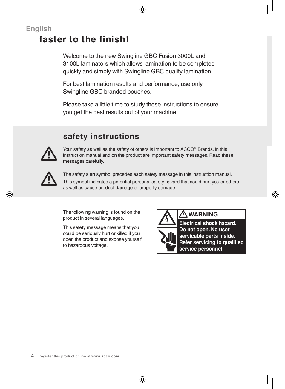 Faster to the finish | GBC 3100L Fusion Swingline User Manual | Page 4 / 28