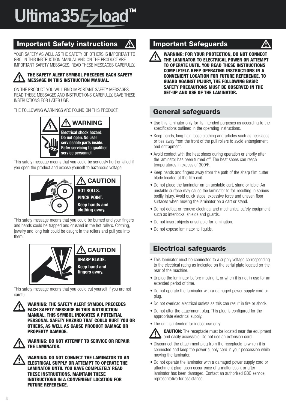 GBC 35 Ultima EZload Roll Laminator User Manual | Page 4 / 10