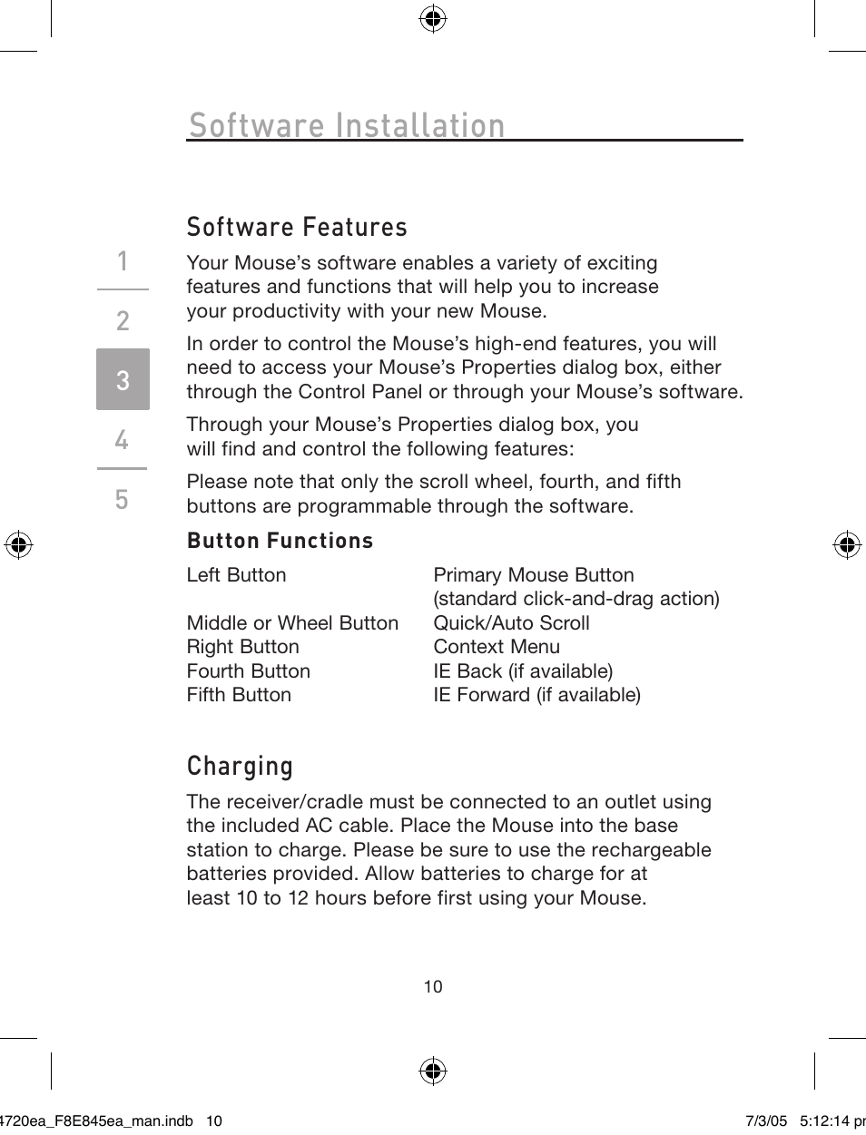 Software installation, Software features, Charging | Belkin F8E845ea User Manual | Page 14 / 100