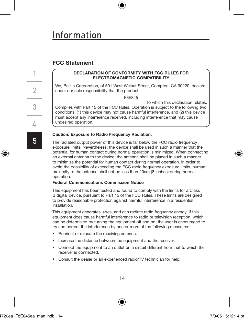 Information | Belkin F8E845ea User Manual | Page 18 / 100