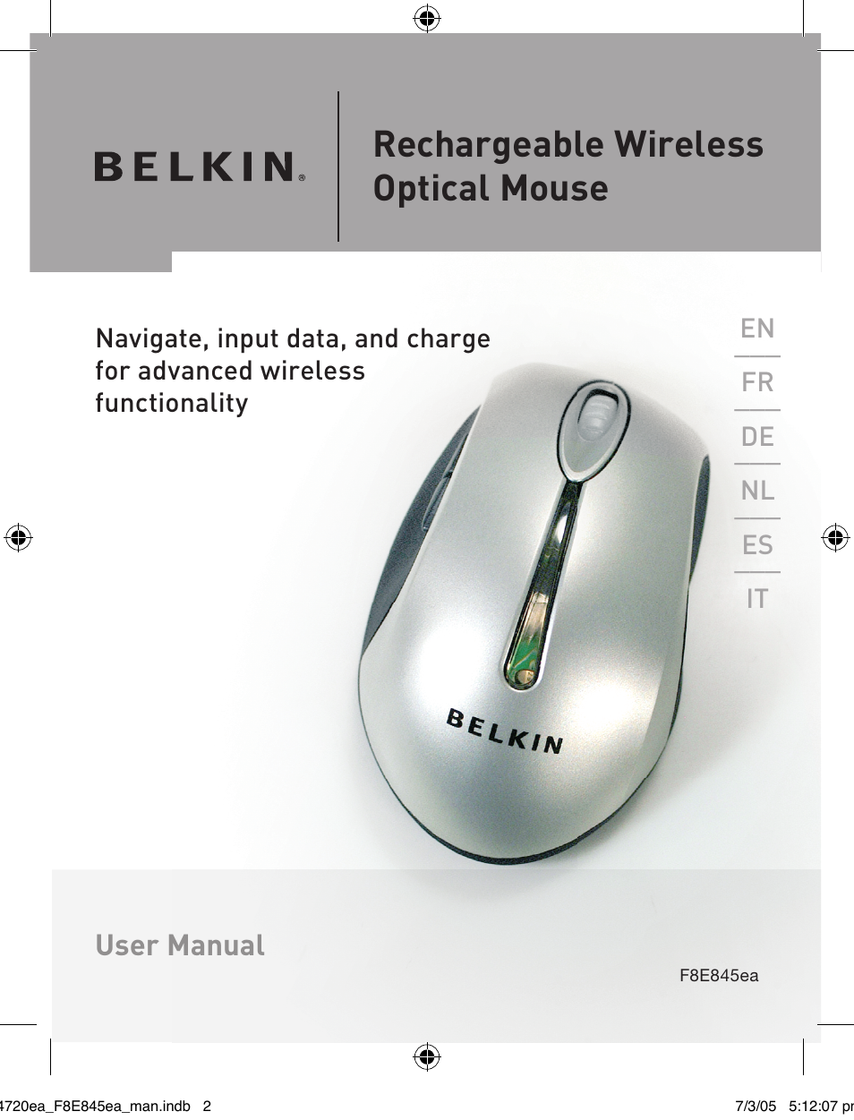 Rechargeable wireless optical mouse | Belkin F8E845ea User Manual | Page 2 / 100