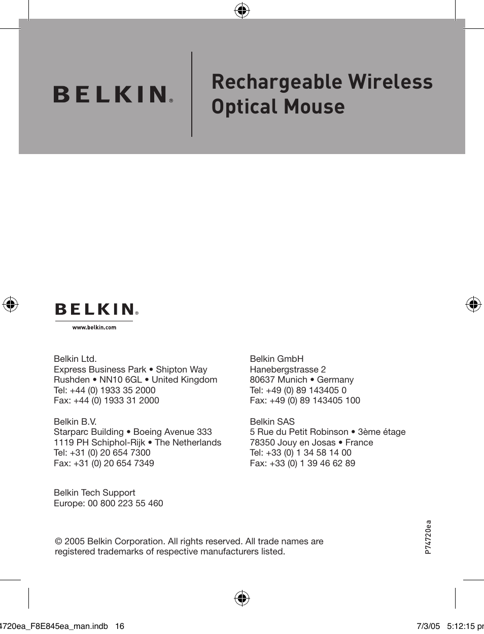 Rechargeable wireless optical mouse | Belkin F8E845ea User Manual | Page 20 / 100