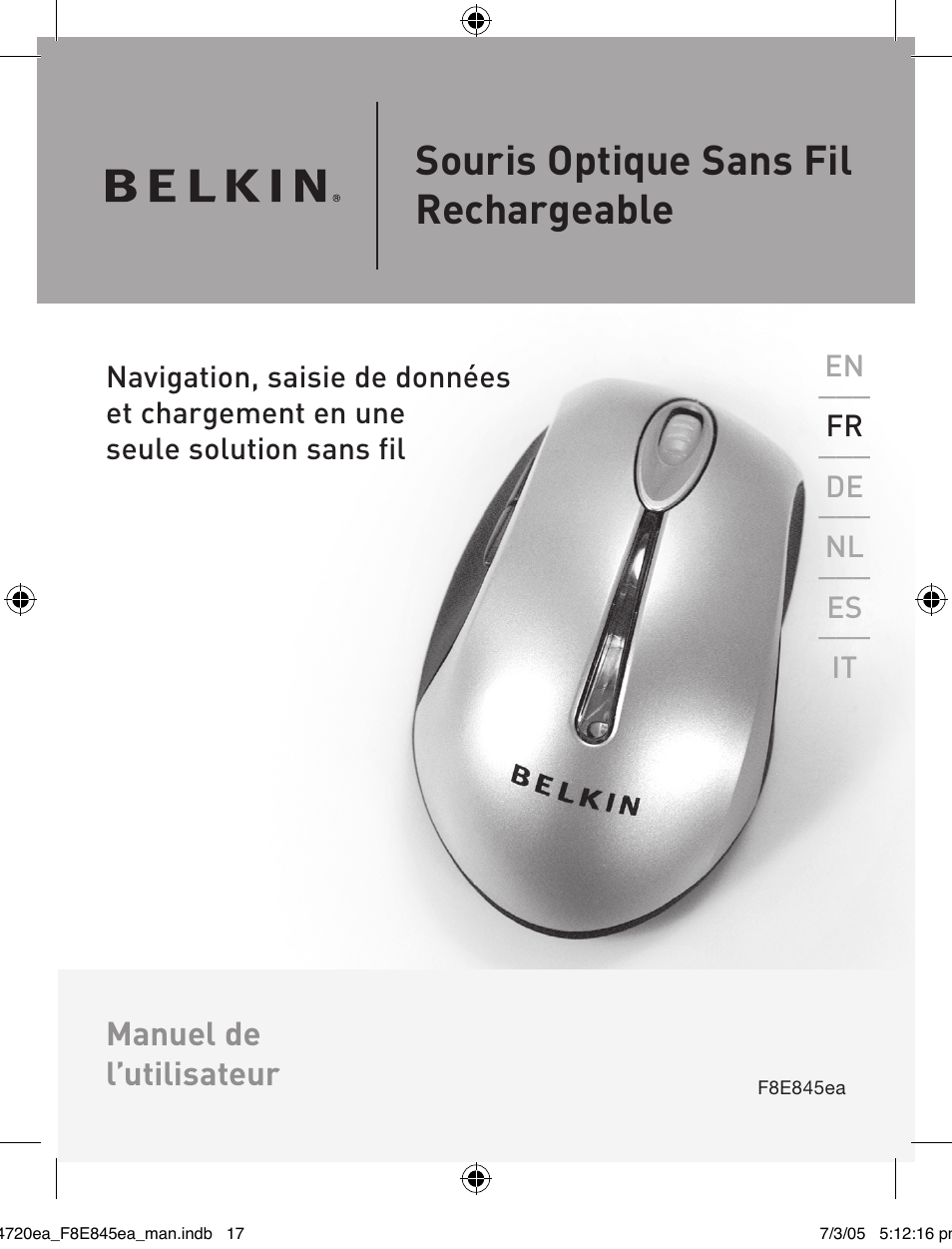 Souris optique sans fil rechargeable | Belkin F8E845ea User Manual | Page 21 / 100