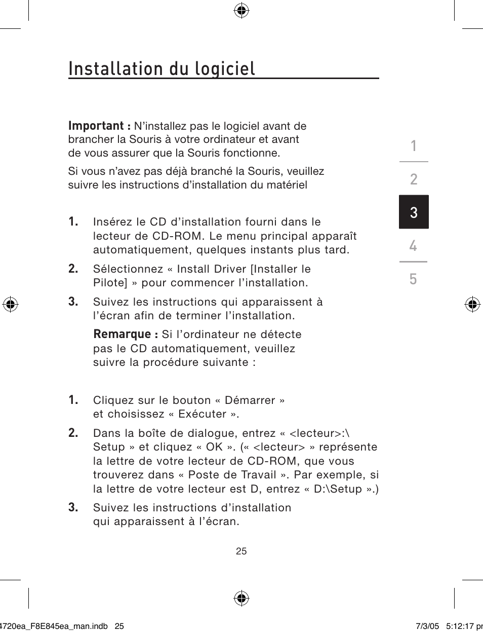 Installation du logiciel | Belkin F8E845ea User Manual | Page 29 / 100