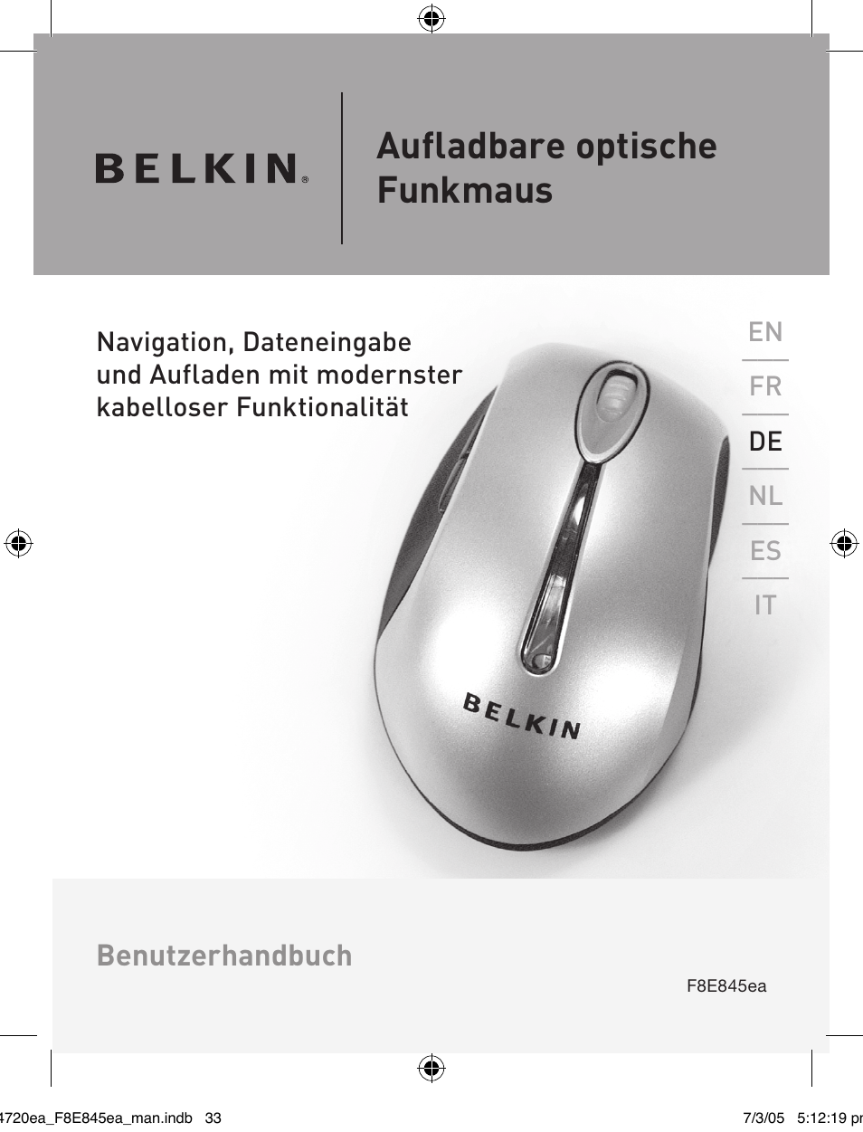 Aufladbare optische funkmaus | Belkin F8E845ea User Manual | Page 37 / 100