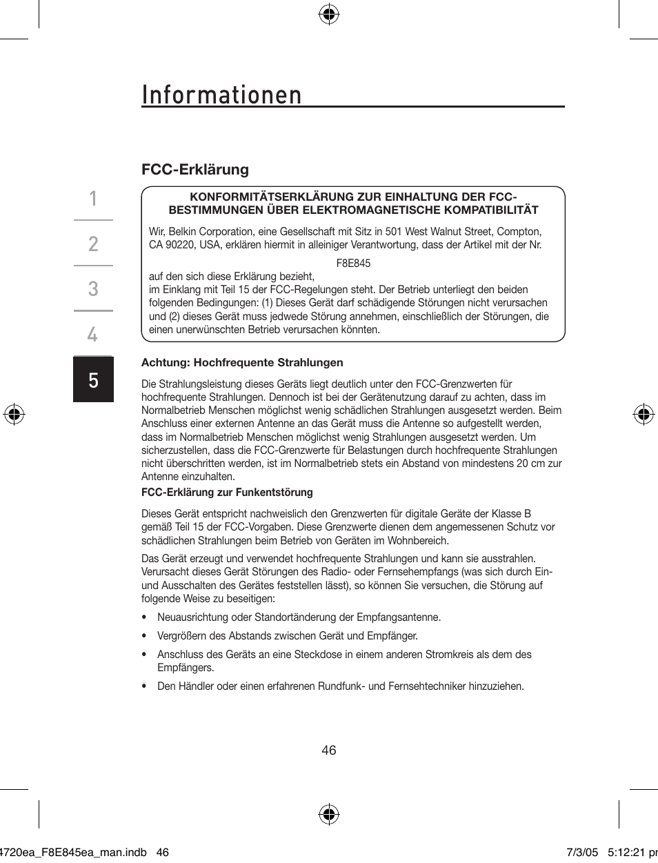 Informationen | Belkin F8E845ea User Manual | Page 50 / 100