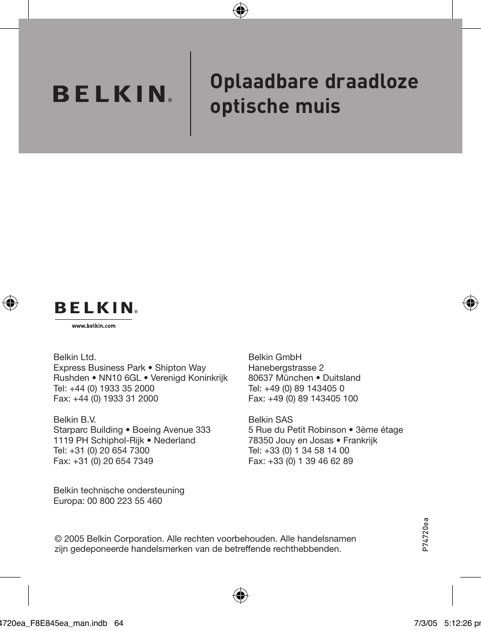 Oplaadbare draadloze optische muis | Belkin F8E845ea User Manual | Page 68 / 100