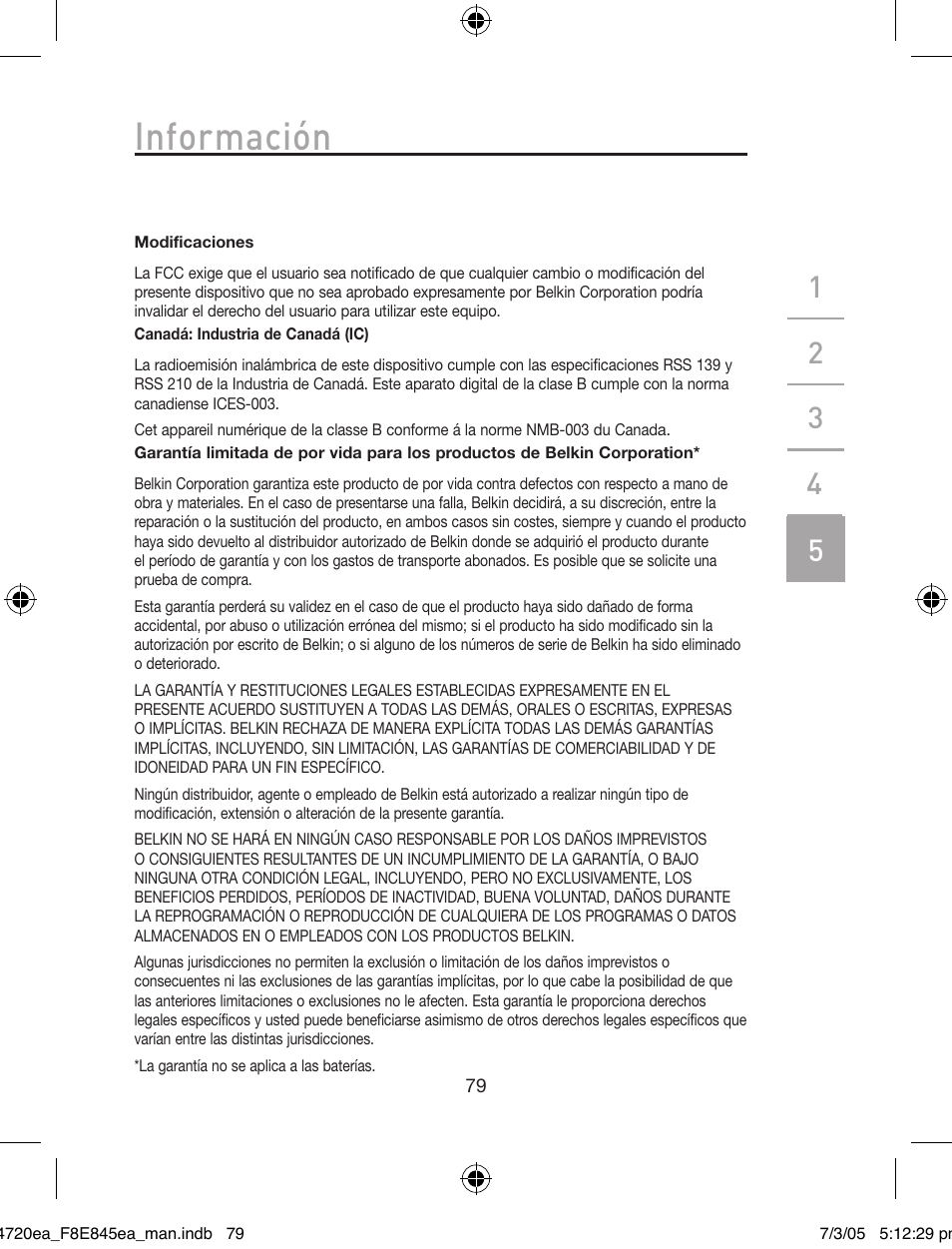 Información | Belkin F8E845ea User Manual | Page 83 / 100