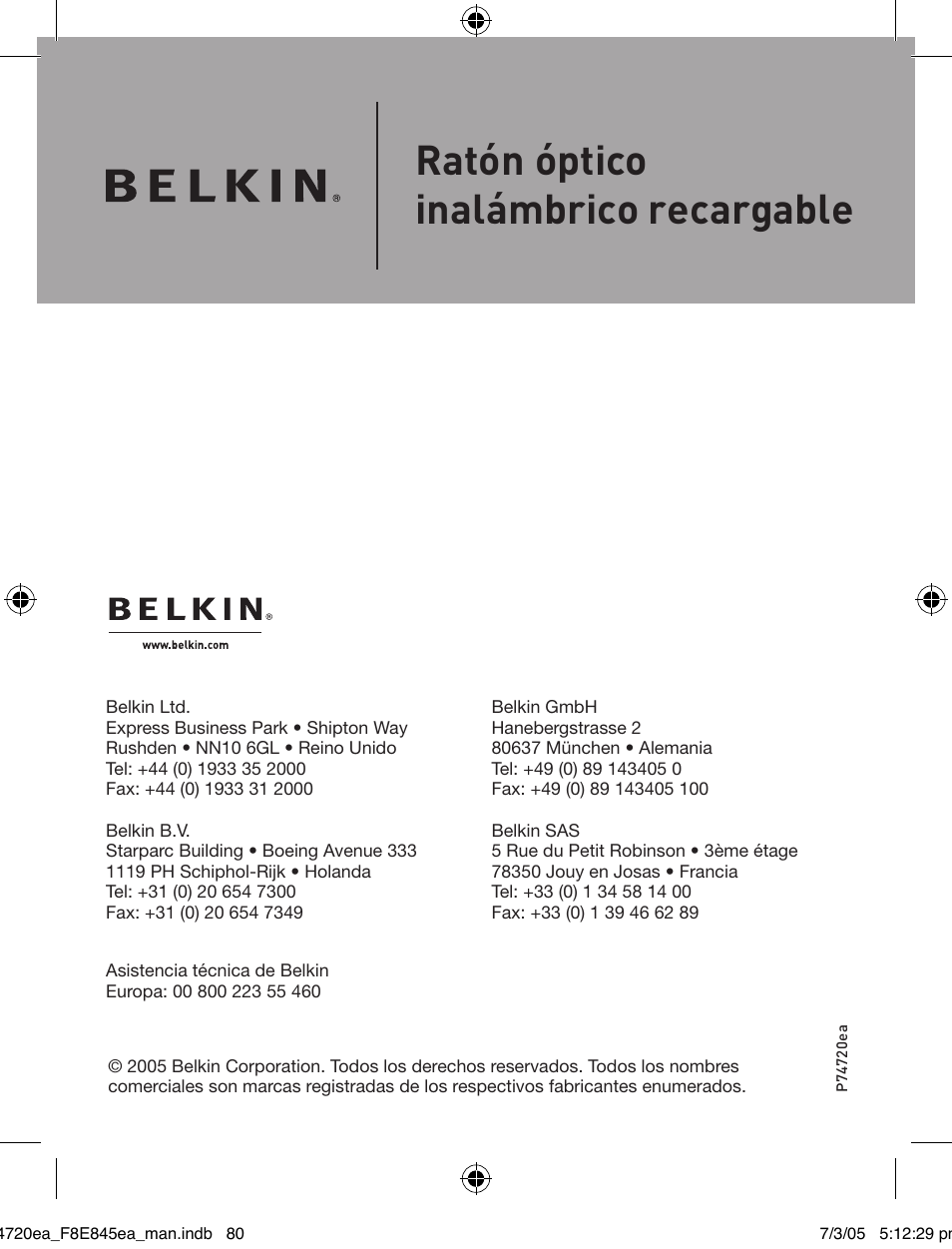 Ratón óptico inalámbrico recargable | Belkin F8E845ea User Manual | Page 84 / 100