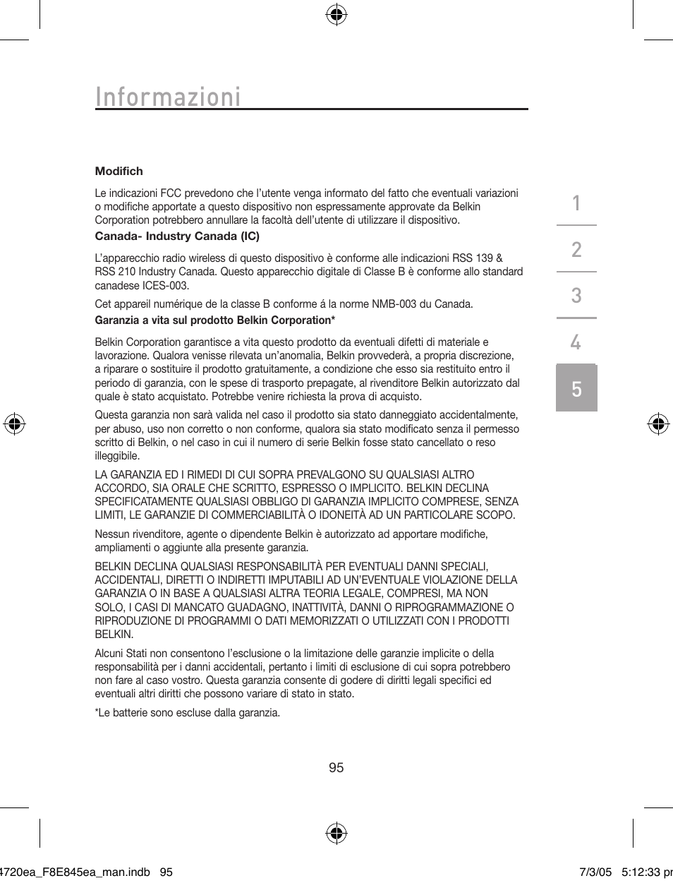 Informazioni | Belkin F8E845ea User Manual | Page 99 / 100