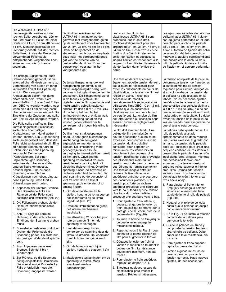 Dnl f e | GBC 65-1 Ultima User Manual | Page 36 / 75