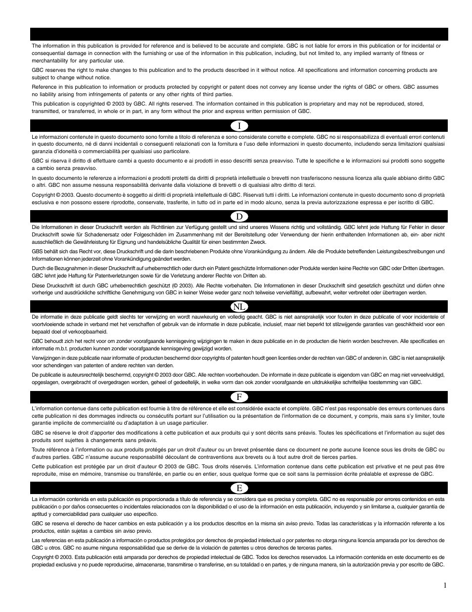 Id nl f e | GBC 65-1 Ultima User Manual | Page 4 / 75