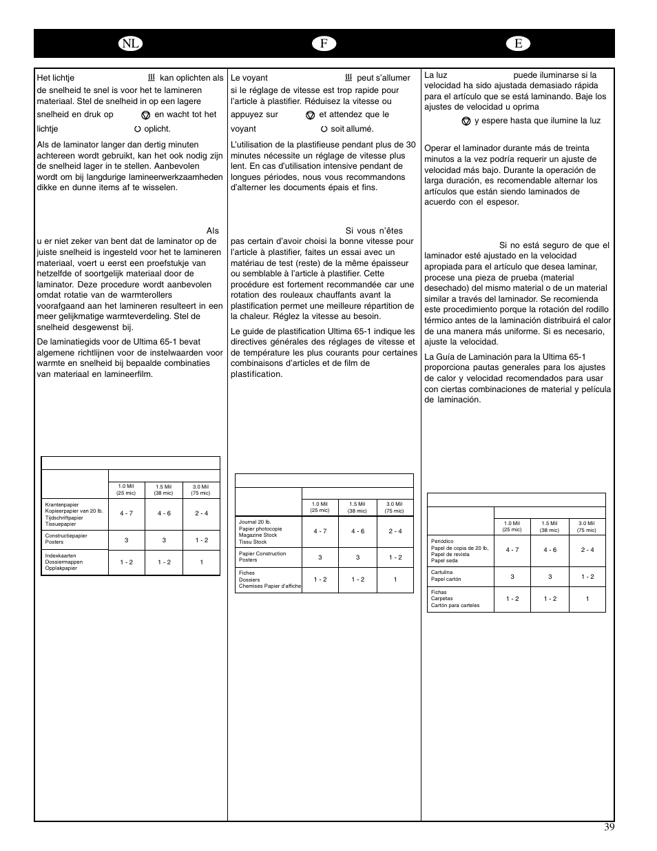 Nl f e | GBC 65-1 Ultima User Manual | Page 43 / 75