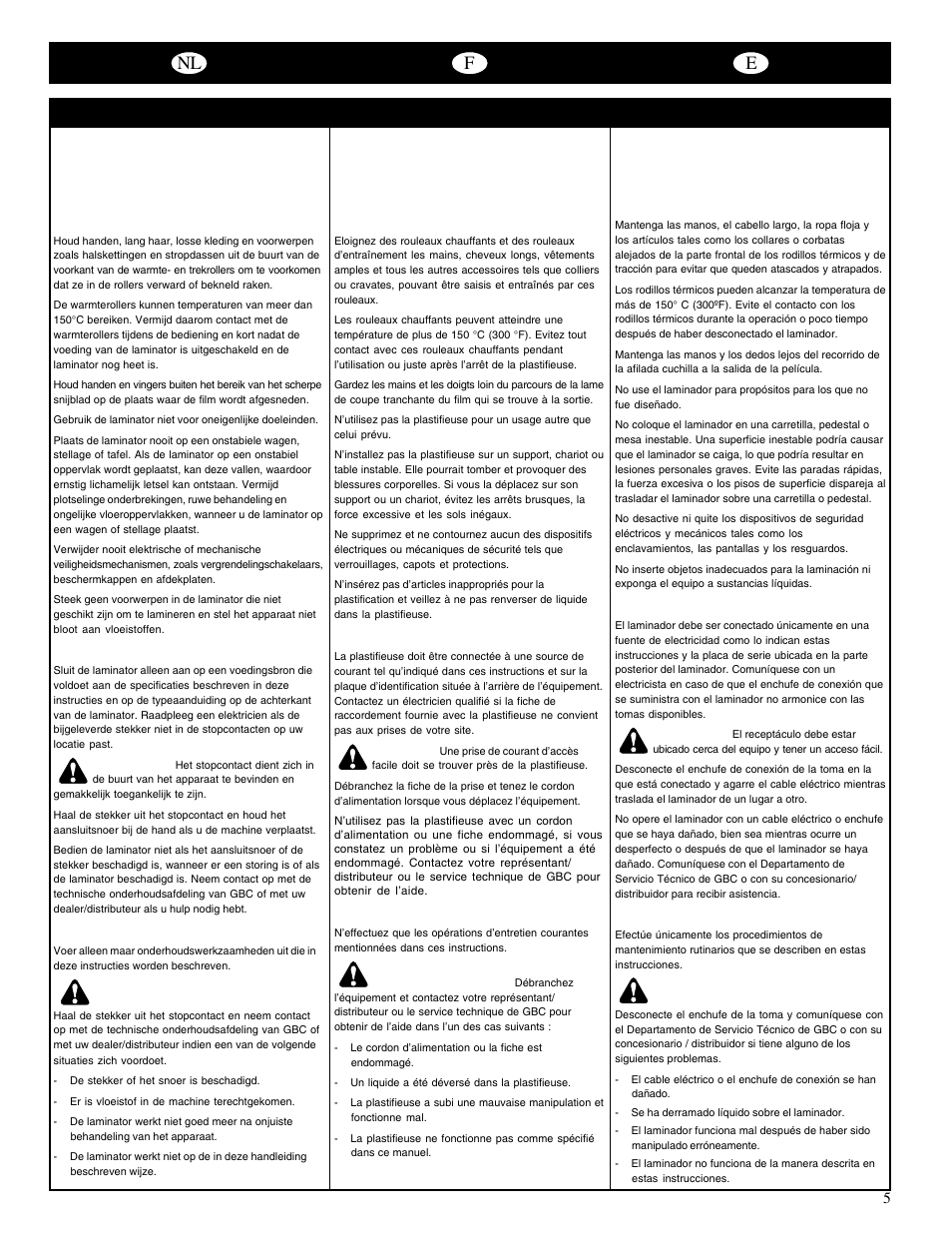 Nl f e | GBC 65-1 Ultima User Manual | Page 8 / 75