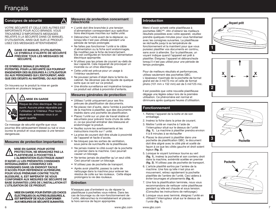 Français | GBC HeatSeal Creative Laminator User Manual | Page 4 / 7